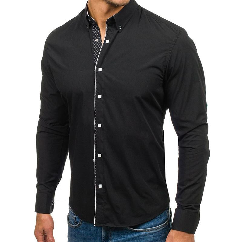 Mens Solid Color Lapel Long Sleeve Shirt 47822489M