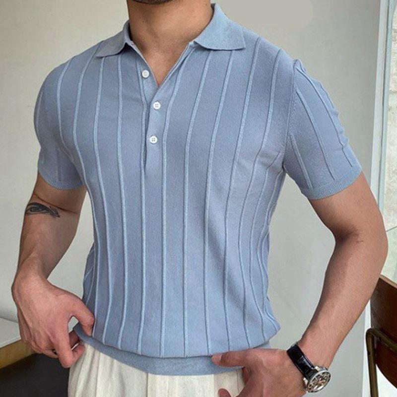 Mens Lapel Collar Plain Short Sleeve Knitted Polo Shirt 00619492M