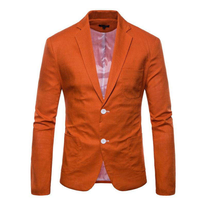 Mens Solid Color Cotton Linen Lapel Thin Blazer 28251847Y