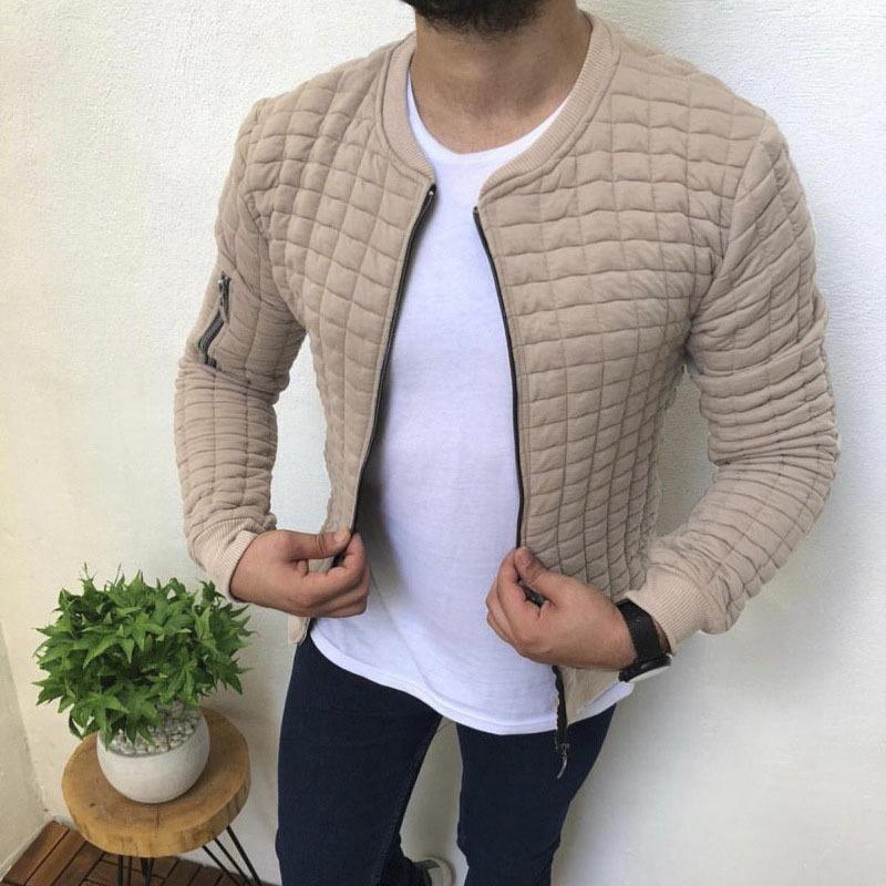 Mens Slim Fit Crewneck Solid Color Zipper Track Jacket 15815156X