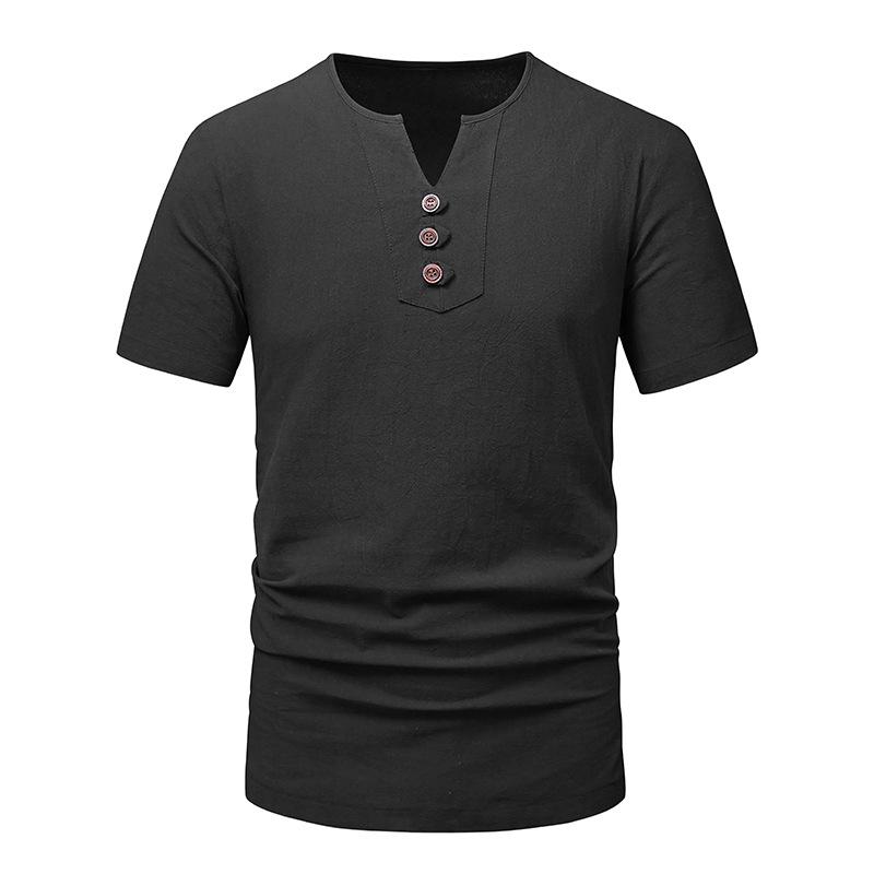 Mens Cotton Linen Fashion V Neck Beach Short Sleeve T-Shirt 12669214X
