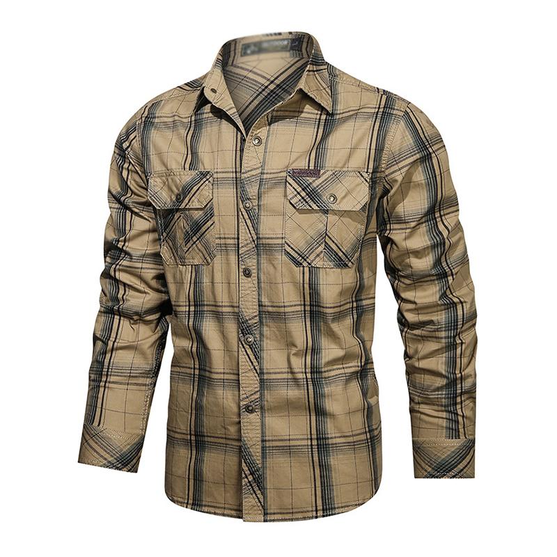 Mens Casual Cotton Plaid Long Sleeve Shirt 89270182M