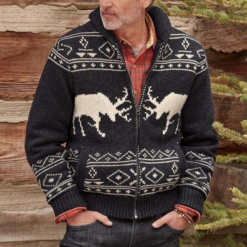 Mens Vintage Jacquard Long Sleeve Knit Jacket 56492485M