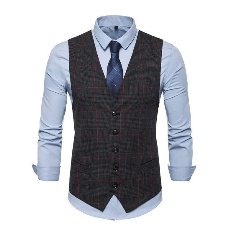 Mens Vintage Single Breasted V Neck Plaid Suit Vest 13549331M