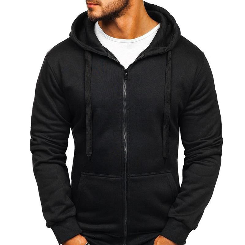 Mens Solid Color Zip Hooded Drawstring Sweatshirt 38242600X
