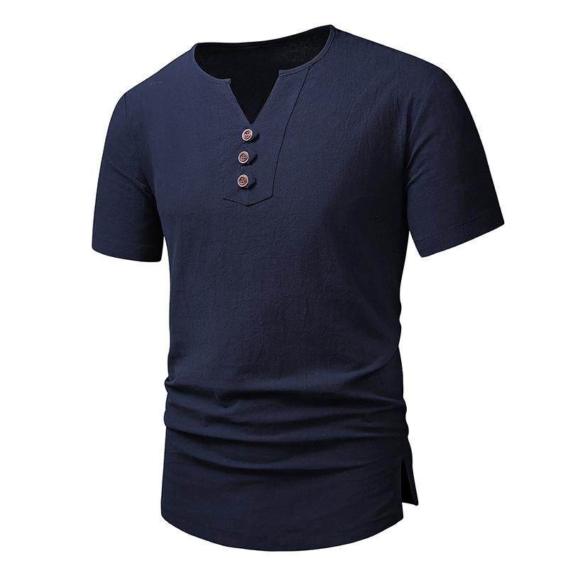 Mens Cotton Linen Fashion V Neck Beach Short Sleeve T-Shirt 12669214X