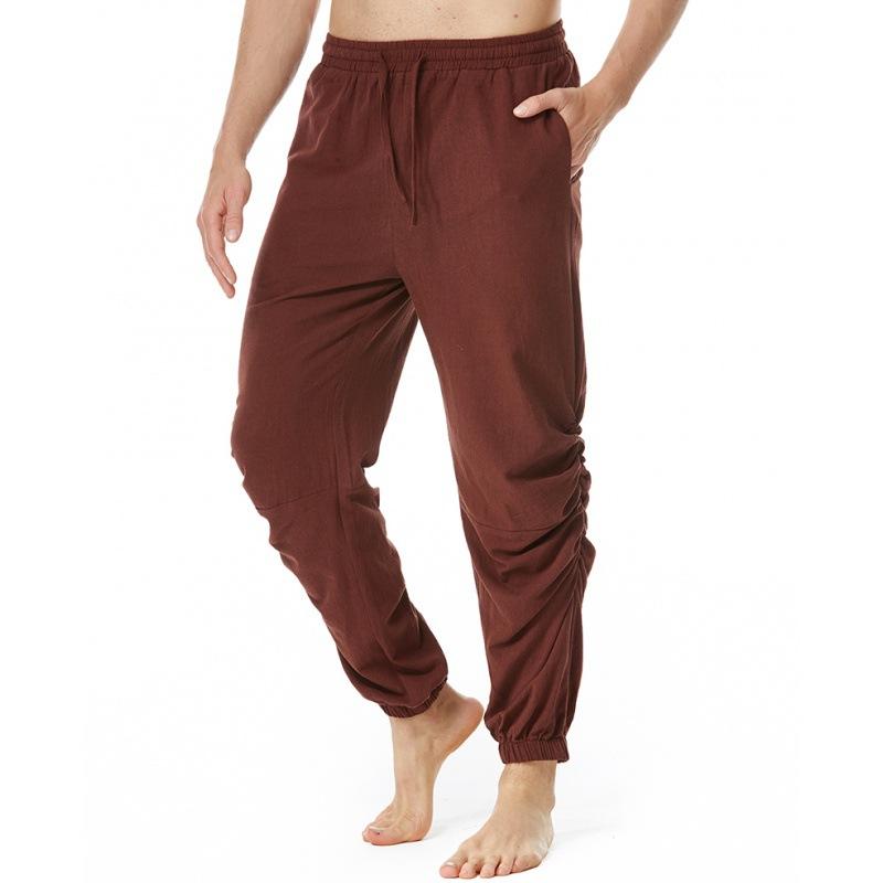 Mens Cotton Linen Drawstring Elastic Waist Casual Pants 12456278X