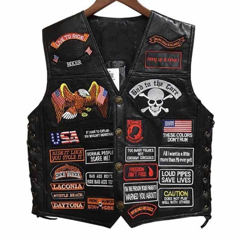 Mens Embroidered Badge Leather Cycling Vest 14570111M