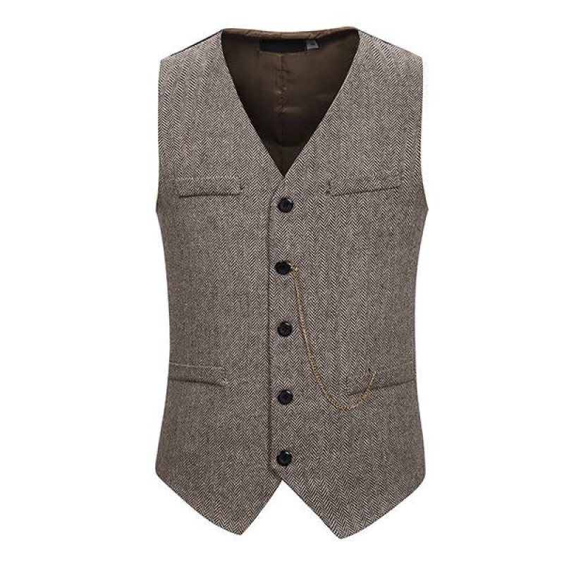 Mens Herringbone Single Breasted Vest 21473001M