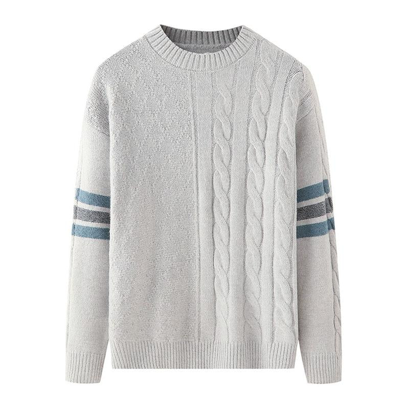 Mens Casual Round Neck Cable Contrast Color Knit Sweater 46300263M