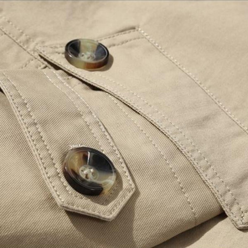 Mens Casual Washed Cotton Jacket Mid Length Trench Coat 33249858M