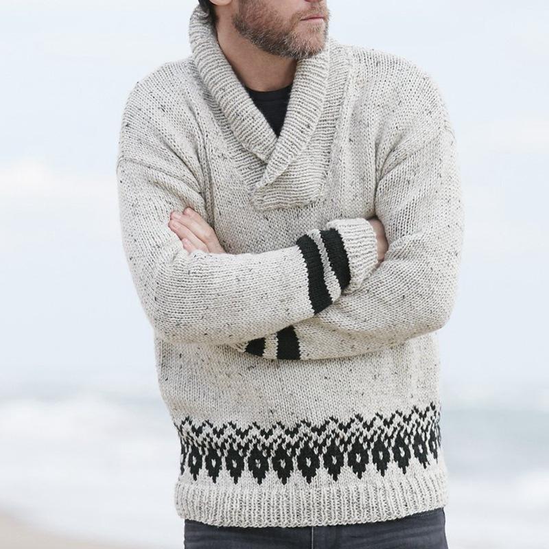 Mens Long Sleeve Pullover Lapel Knit Sweater 34349265M
