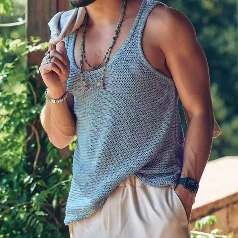 Mens Casual Solid Color Knitted Tank Top 55936533Y