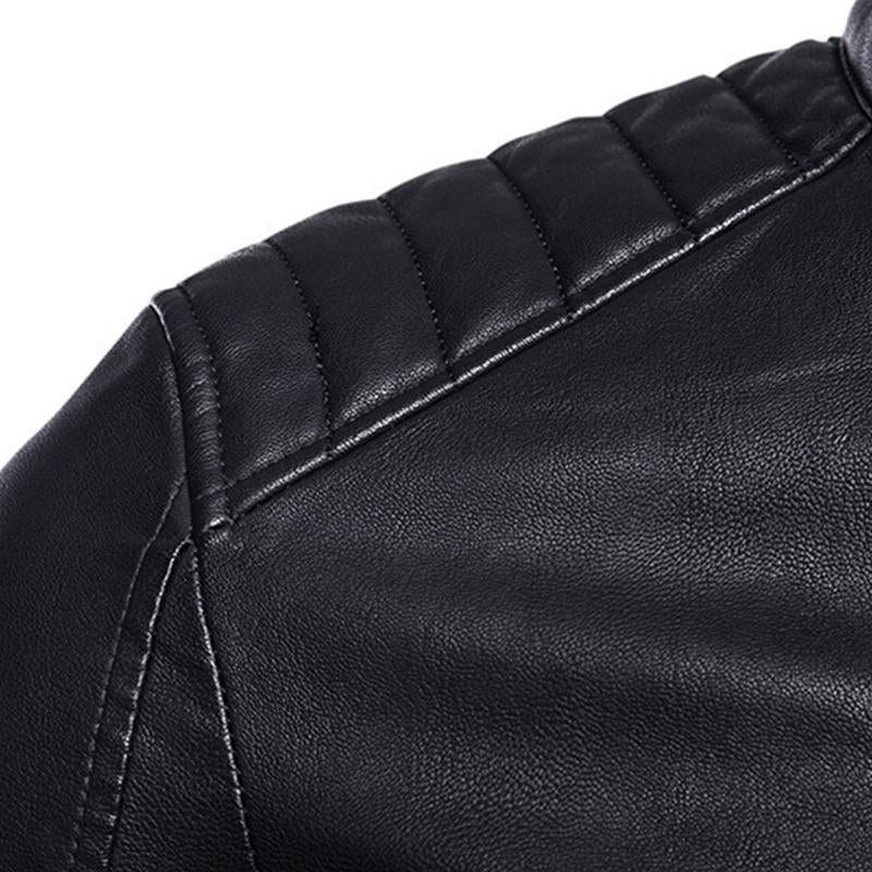 Mens Vintage Stand Collar Zipper Slim Fit Leather Biker Jacket 20472588M
