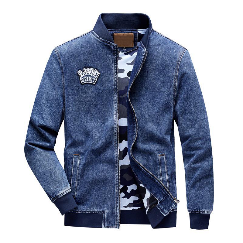 Mens Vintage Slim Fit Zip Denim Baseball Jacket 22803130M