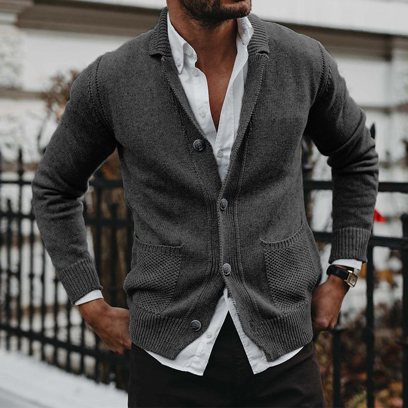 Mens Solid V-Neck Long Sleeve Pocket Knit Jacket 88751655X
