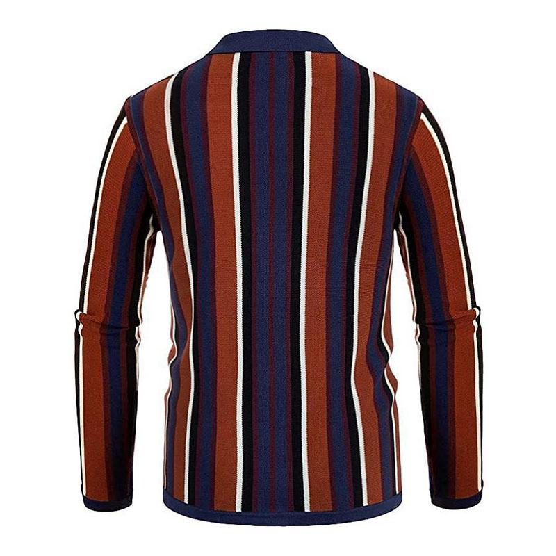 Mens Lapel Striped Jacquard Long Sleeve Knitwear 70348053M