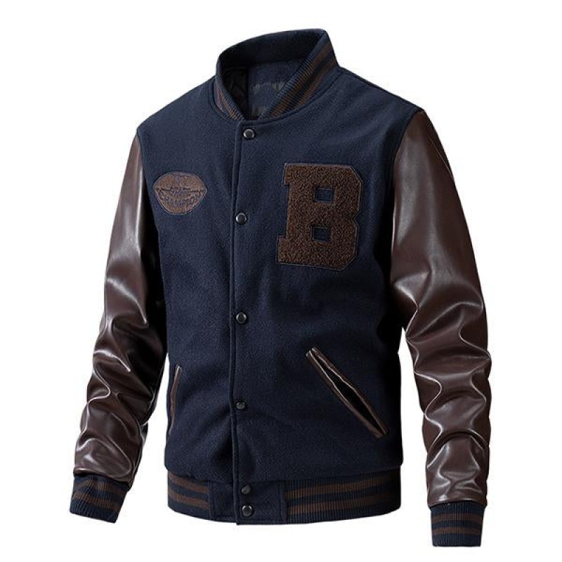 Mens Thin Cotton Embroidered Colorblock Baseball Jacket 21720019M