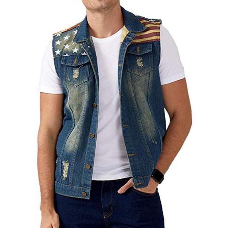 Mens Casual Vintage Flag Denim Vest 83040802Y