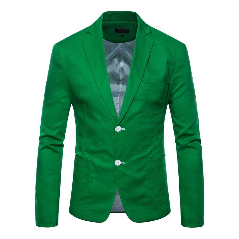 Mens Solid Color Cotton Linen Lapel Thin Blazer 28251847Y