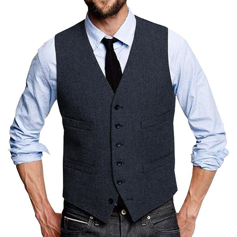 Mens Vintage Herringbone Single Breasted Suit Vest 99735900M