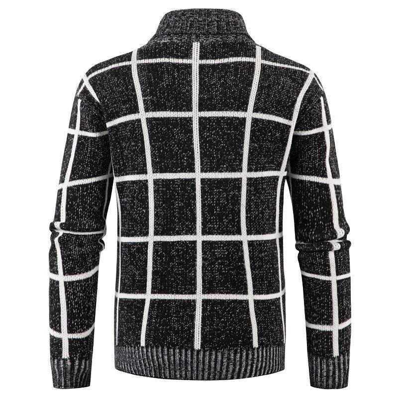 Mens Casual Thickened Plaid Slim Button Cardigan 41300042M