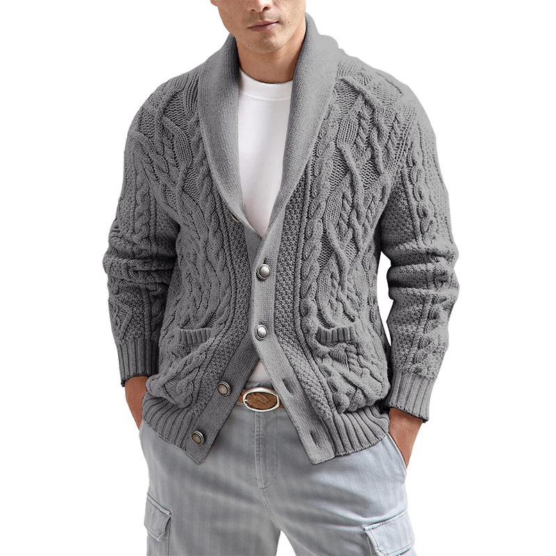 Mens Casual Lapel Slim Fit Long Sleeve Knit Cardigan 79209846M