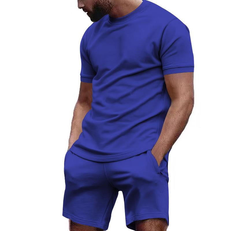 Mens Solid Loose Short Sleeve T-shirt Shorts Sports Set 39155105Z