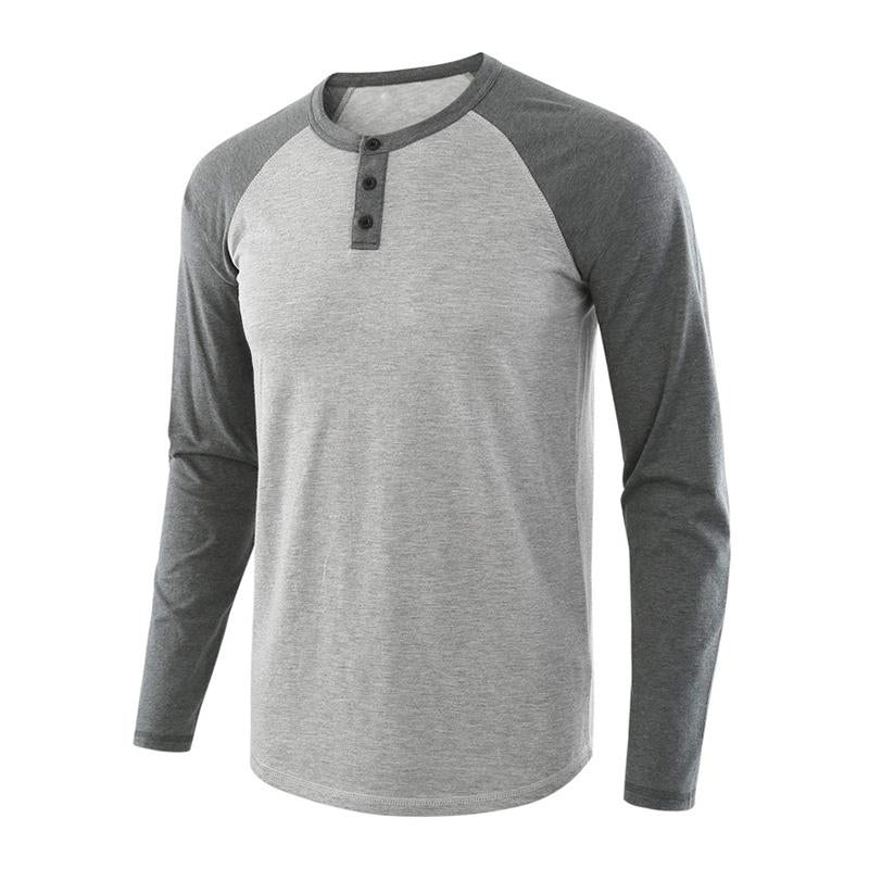 Mens Casual Colorblock Loose Henley T-Shirt 42204991M