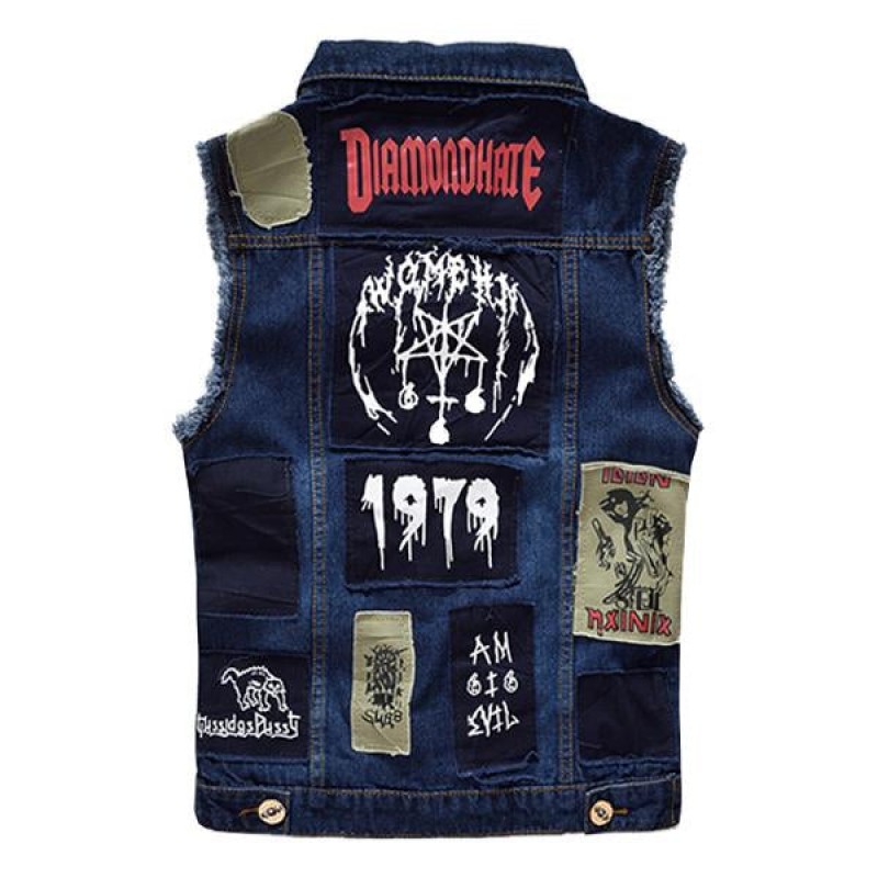 Mens Casual Patch Brushed Denim Vest 58084916M