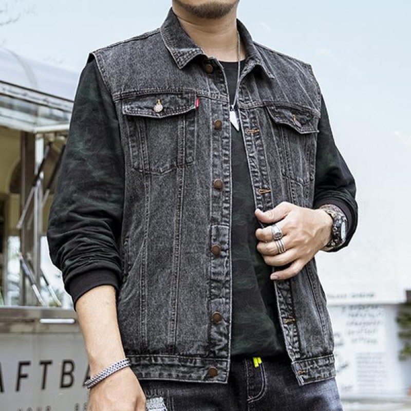 Mens Loose Casual Lapel Denim Vest 92252203M