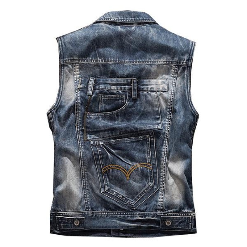 Mens Slim Fit Big Pocket Biker Denim Vest 21485857M