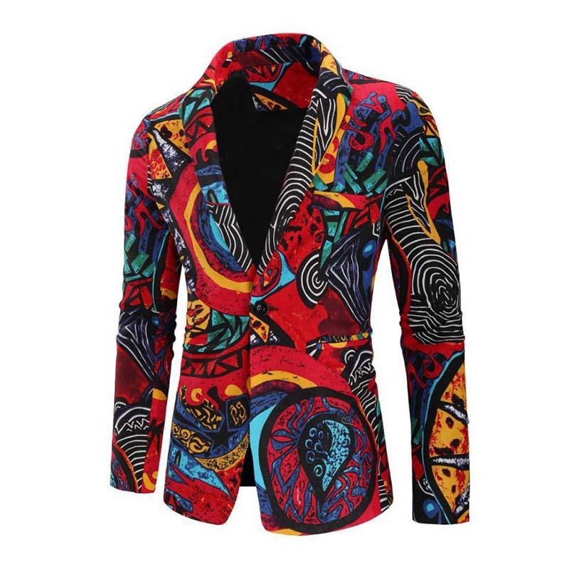 Mens Vintage Ethnic Print Lapel Blazer 81540555M