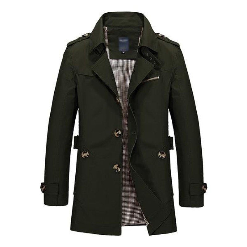 Mens Casual Washed Cotton Jacket Mid Length Trench Coat 33249858M
