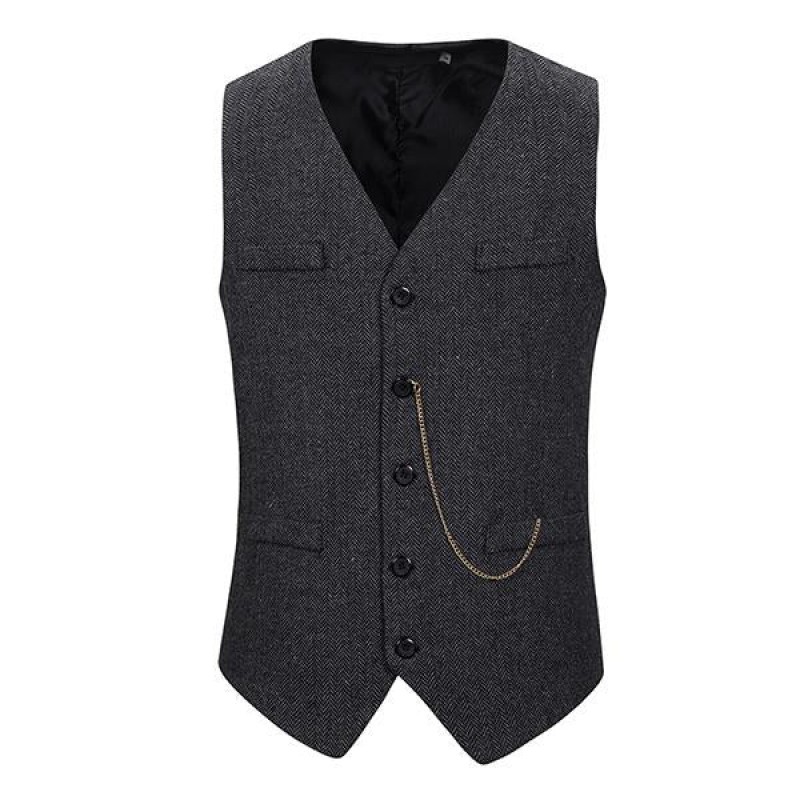 Mens Herringbone Single Breasted Vest 21473001M