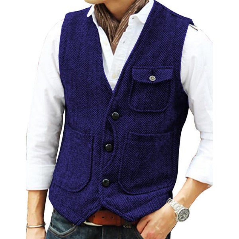 Mens V-neck Single-breasted Tweed Vest 39854419M