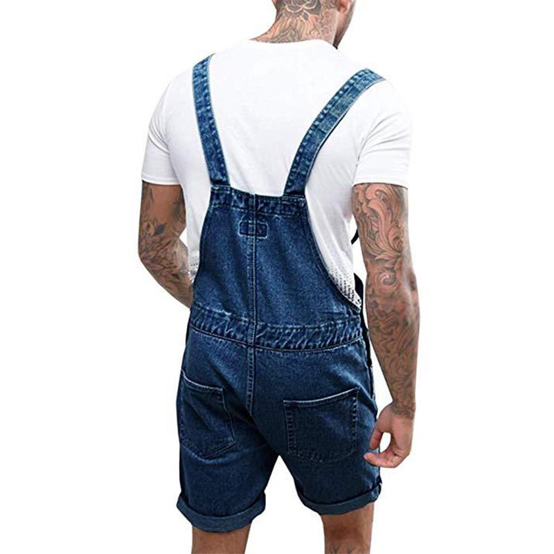 Mens Vintage Denim Ripped Cargo Shorts Jumpsuit Overall 65193363M