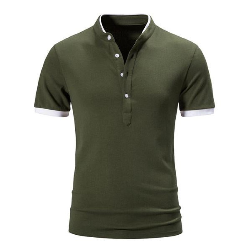 Mens Summer Stand Collar Colorblock Short Sleeve POLO Shirt 05834334X
