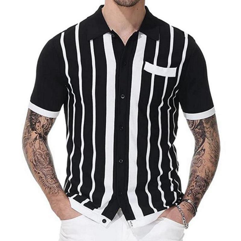 Mens Striped Knit Short Sleeve Polo Shirt 14156169X