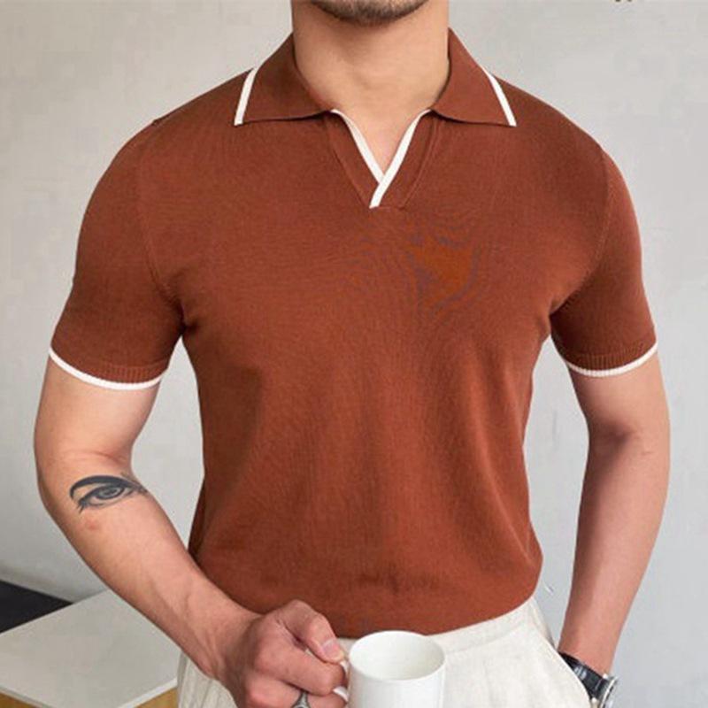 Mens Casual Lapel Knit Short Sleeve Polo Shirt 42270520M