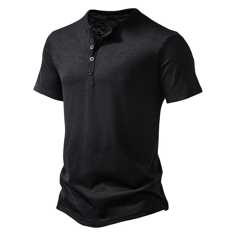 Mens Slub Cotton T-Shirt Mens Henley Collar POLO Shirt 40920170X