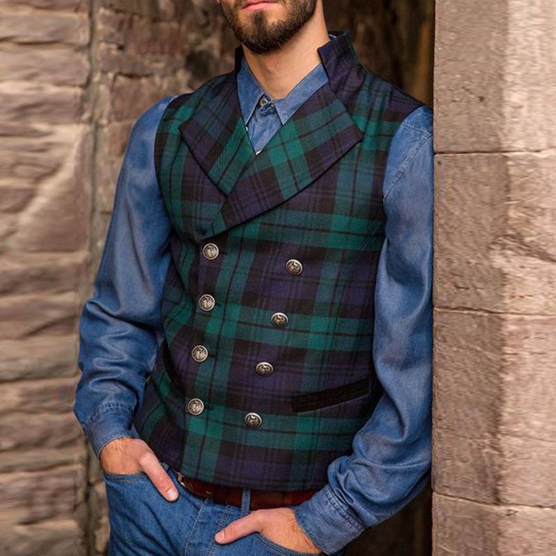 Mens Vintage Plaid Slim Suit Vest 18057543M