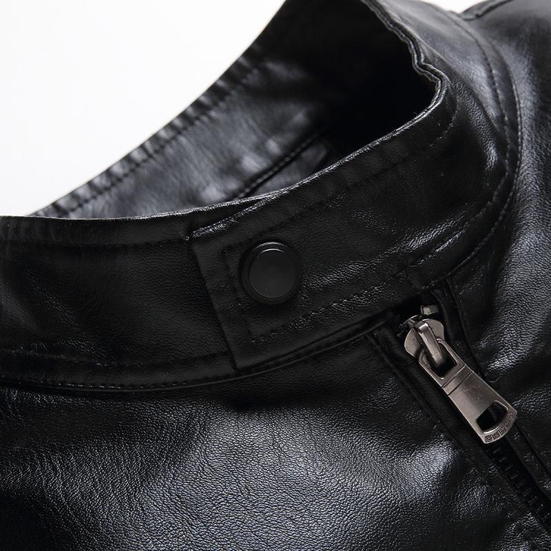 Mens Stand Collar Leather Biker Jacket 45669645X