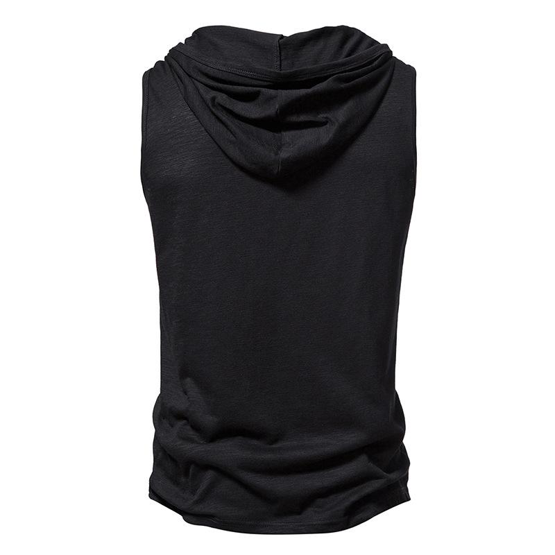 Mens Solid Hooded Henley Collar Sleeveless Cotton Tank Top 52780770Z