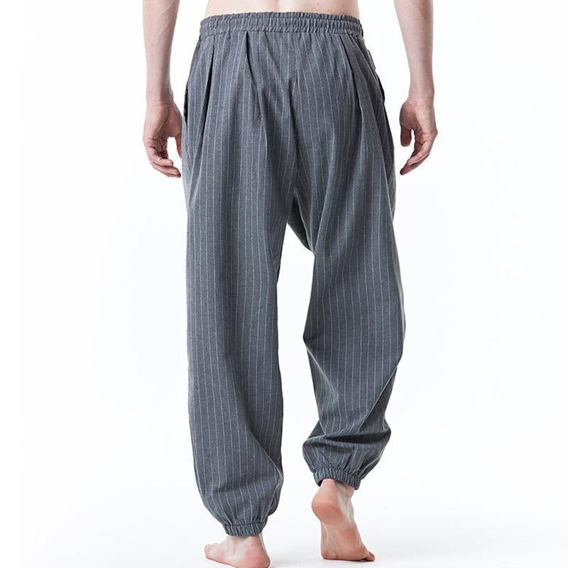 Mens Casual Striped Cotton Linen Harem Pants 15392211Y