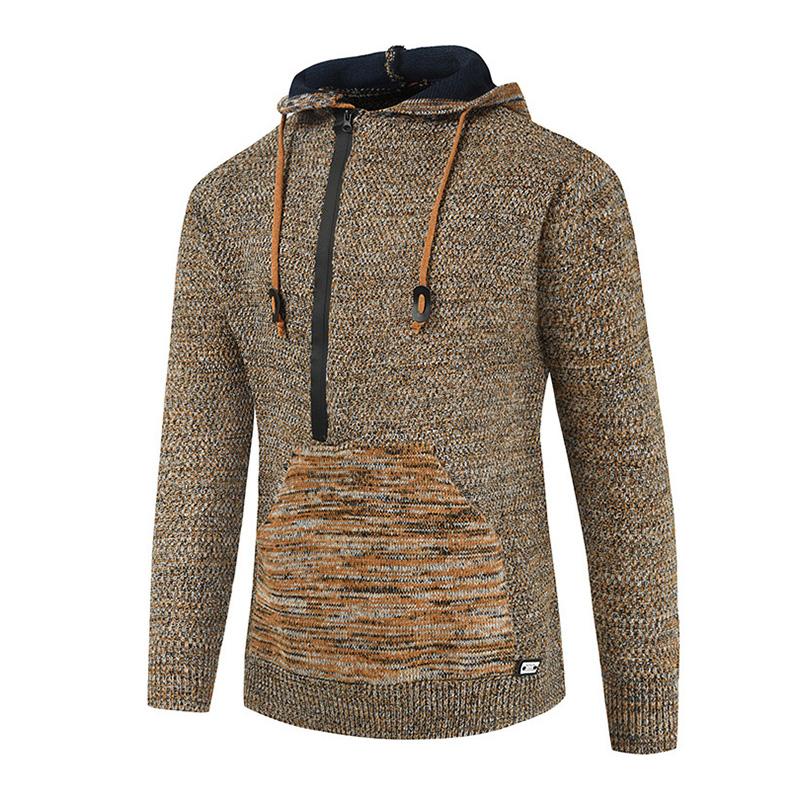Mens Casual Kangaroo Pocket Hooded Knit Sweater 71917674M