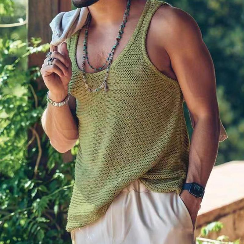 Mens Casual Solid Color Knitted Tank Top 55936533Y