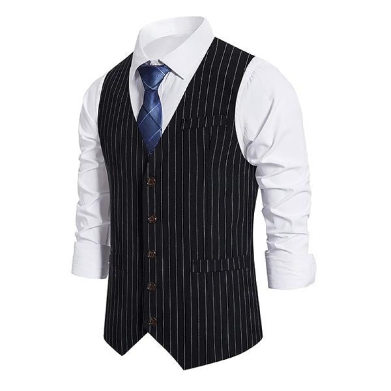 Mens Single-breasted Striped Suit Vest 57502558M