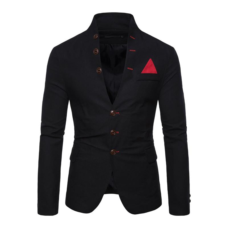 Mens Solid Color Multi-button Decorated Stand Collar Thin Blazer 41842490Y