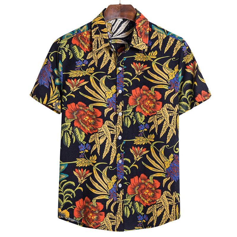 Mens Casual National Print Short -Sleeved Shirt 49020621Y